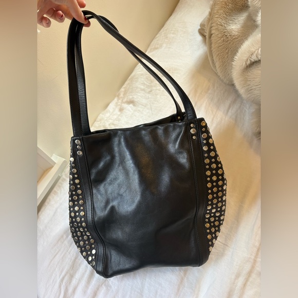 Stuart Weitzman Silver Studded Black Leather Tote Bag - Picture 9 of 9